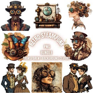 Retro Steampunk PNG Clipart Bundle, Watercolor Vintage Victorian Mechanical Style Illustration, Vintage Machinery Art Pack, Commercial Use