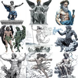 35 Zeus PNG Clip Art Bundle, Watercolor Greek God Zeus Art Images, Zeus Lightning Illustration, Thunder God Instant Download, Commercial Use