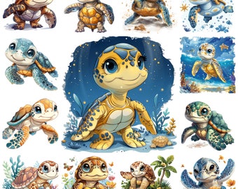 Watercolor Sea Turtle Clipart, Nursery PNG Illustrations (Commercial Use)