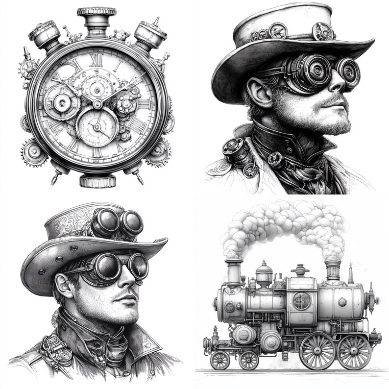 Steampunk Line Texture 32 Steampunk Line Art PNG Clipart Bundle, Abstract Line Art Sublimation ...