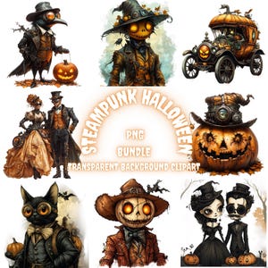 Halloween Steampunk PNG Clipart Bundle, Watercolor Victorian Mechanical Style Illustration, Vintage Machinery Art Pack, Commercial Use