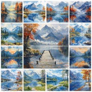 Aquarel Lake View PNG-clipart, 21 schilderachtige bergmeerlandschapsafbeeldingen, sereen meerlandschap, Lakefront Serenity-foto's, commercieel gebruik