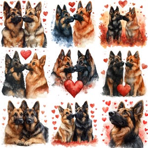 Pacote de clipart PNG de cão pastor alemão do dia dos namorados, cartão de cachorro aquarela para o dia dos namorados, artesanato em papel, imagem de animal, uso comercial