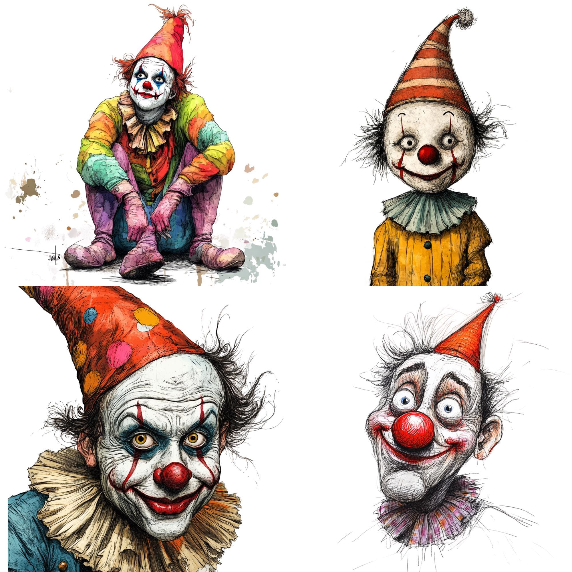 Watercolor Quirky Clown PNG Clipart Bundle, Commercial Use (digital ...