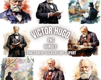Victor Hugo PNG Clipart Bundle, Watercolor Victor Hugo Romanticism Famous Figures, Historical Icon Victor Hugo Writer Images, Commercial Use