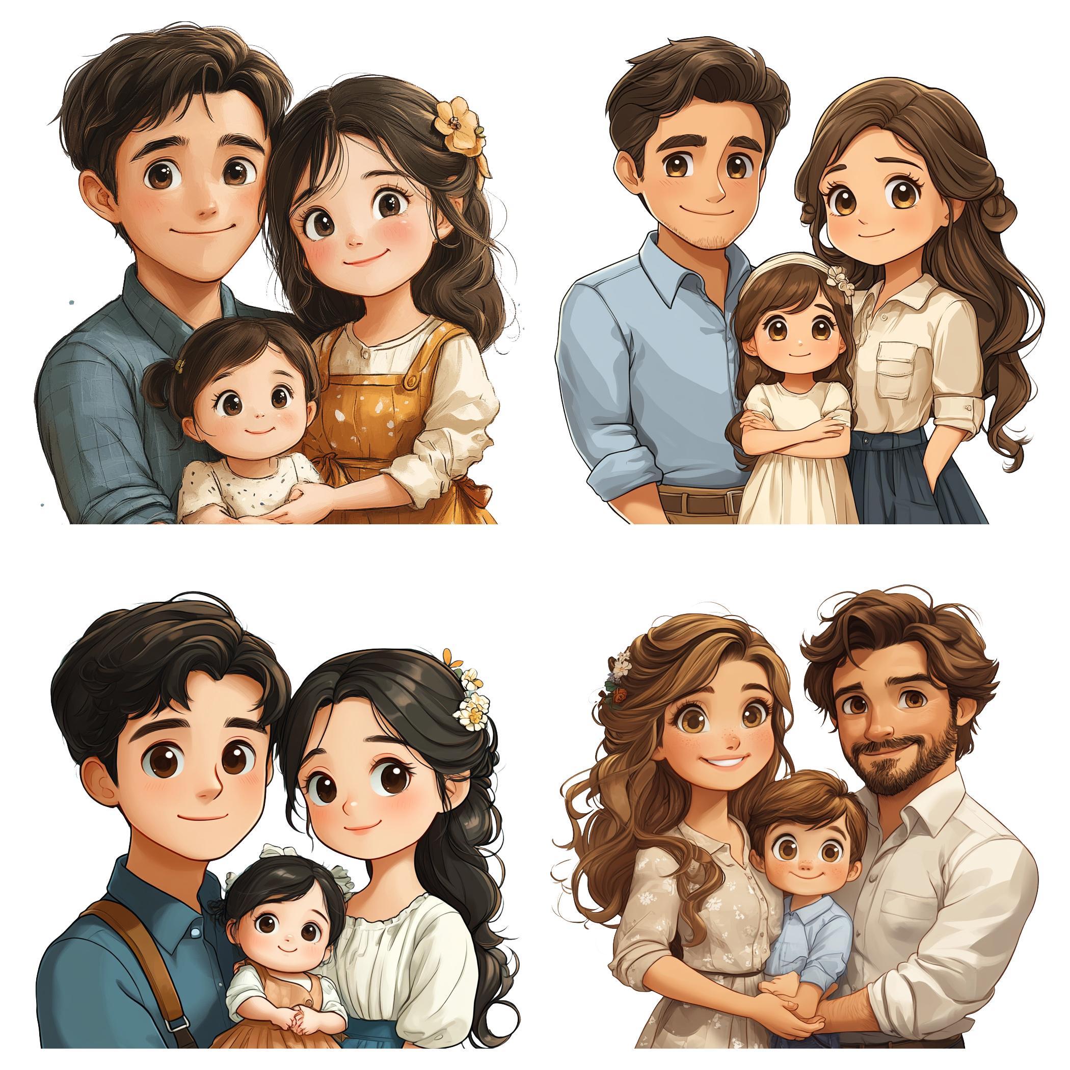 Chibi Parents Chibi Family PNG Clipart Bundle, Cute Cartoon Illustration (commercial ...