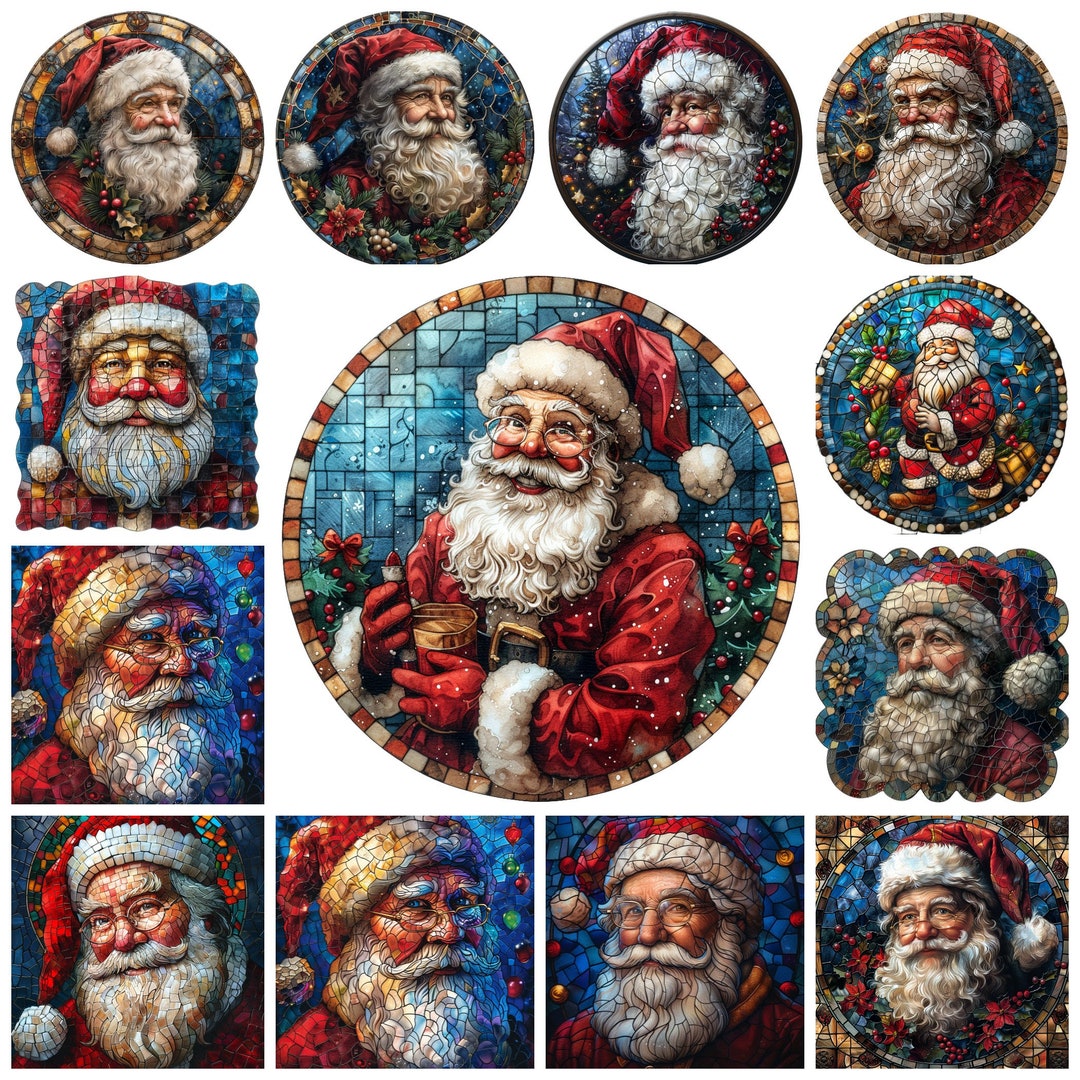 Stained Glass Santa Claus PNG Clipart, Watercolor Nostalgic Christmas ...