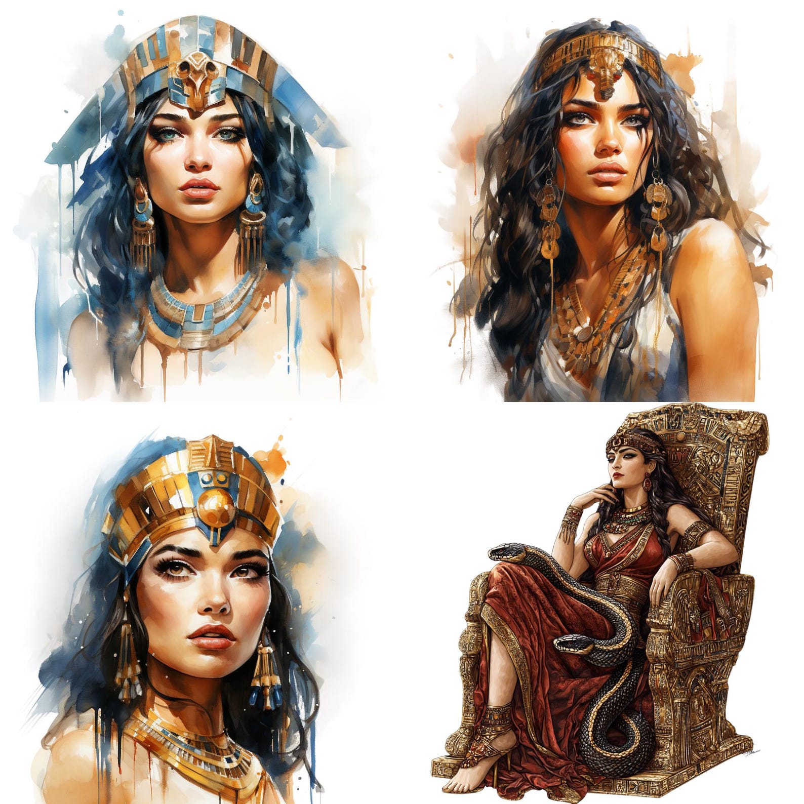 Cleopatra PNG Clipart Bundle, Watercolor Queen of Ancient Egypt ...