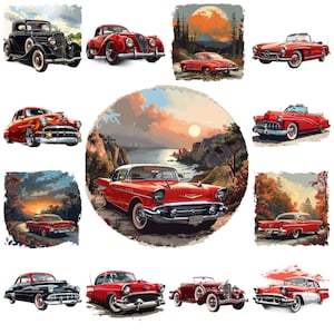 56 imágenes prediseñadas de coches antiguos PNG, ilustración de fondo transparente de automóviles antiguos, imagen de paisaje de coches antiguos, coche retro legendario, uso comercial