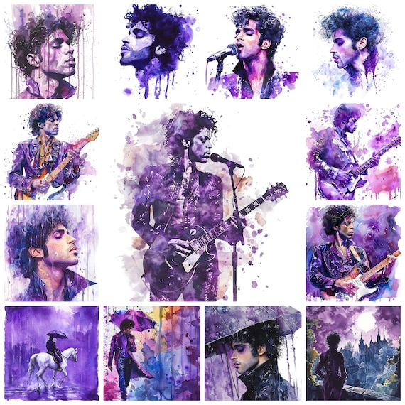 42 Prince Purple Rain PNG Clipart Bundle, Watercolor Purple Rain