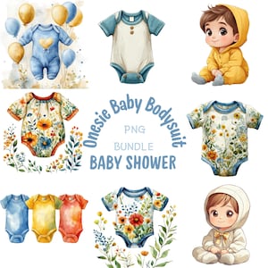 Onesie Baby Bodysuit PNG Clipart Bundle, Watercolor Cute Baby Shower Illustration, Nursery Wall Art, 1st Birthday Sublimation Commercial Use