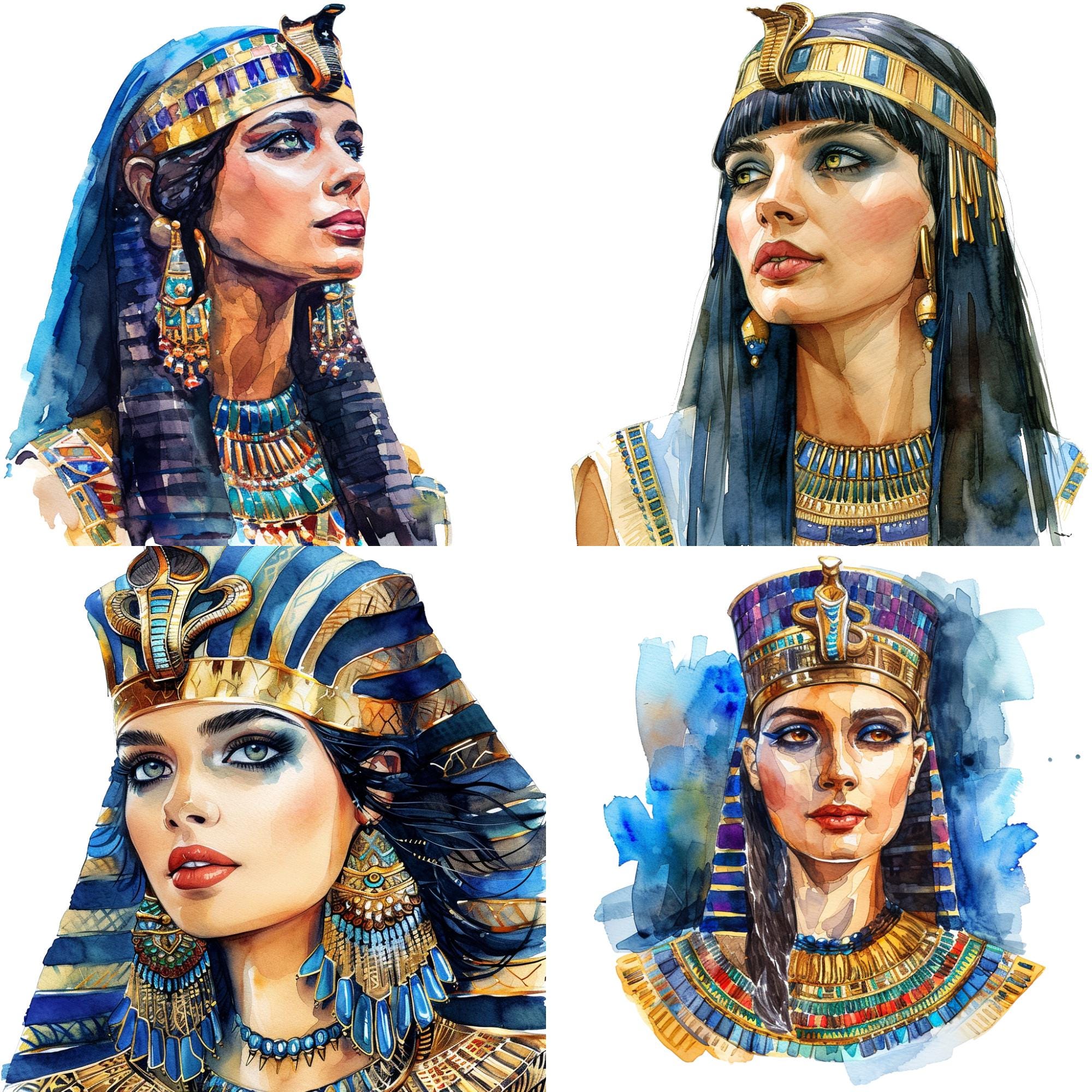クレオパトラ PNG クリップアート バンドル、水彩画の古代エジプトの