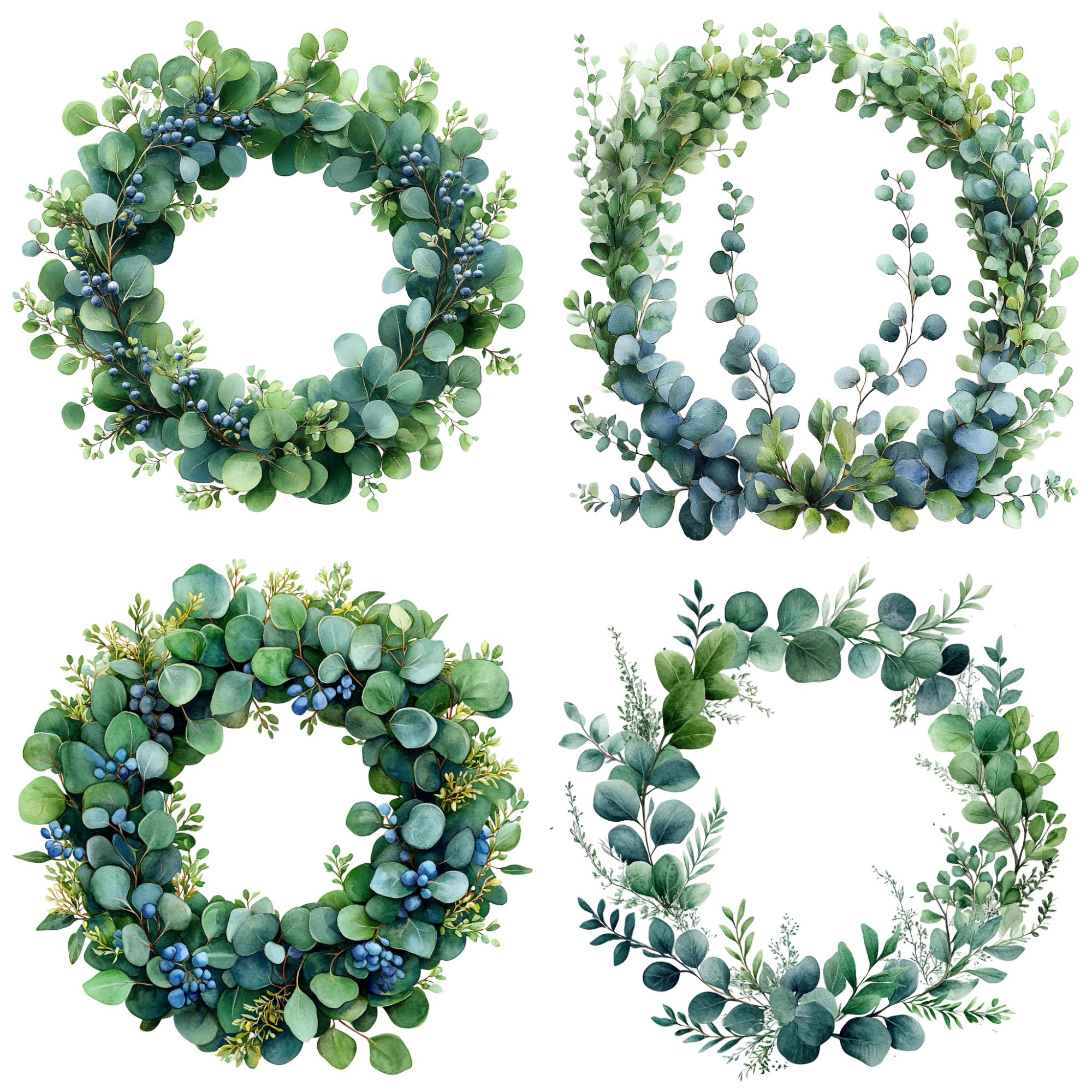 Eucalyptus PNG Clipart Bundle, Watercolor Floral Wrearth Art ...