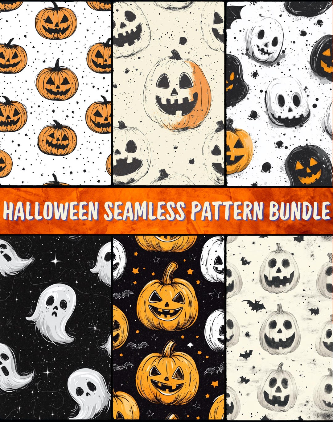 Halloween Seamless Pattern Bundle, Watercolor Spooky Digital Paper ...