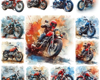 43 Vintage Motorbike PNG Clipart, Watercolor Old-fashioned Motorbike Illustration, Classic Motorcycle Image, Retro Bike, Commercial Use