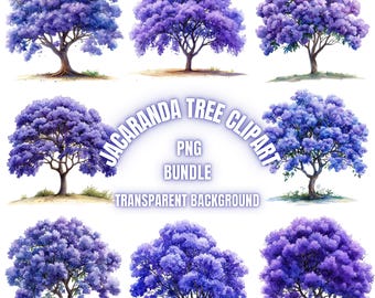 Jacaranda Tree PNG Clipart Bundle, Watercolor Tree Illustration, Jacaranda Tree Tranparent Background Sublimation Pack, Commercial Use