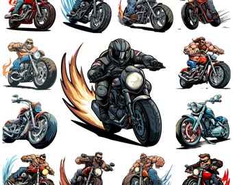 Cartoon Motorbike PNG Clipart, 37 Motorcycle Cartoon Character Image, Cartoon Bike for Kids Illustration, Digital Crafts, Commercial Use