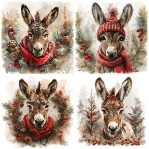 48 Christmas Donkey PNG Clipart, Watercolor Festive Donkey Transparent ...