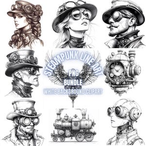 32 Steampunk Line Art PNG Clipart Bundle, Abstract Line Art Sublimation, Minimalist Simple Illustration Modern Monoline Art Commercial Use