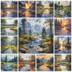 Wald und Fluss Landschaft PNG Clipart, Aquarell Waldbach Landschaftsbild, fließender Bach Forrest Bild, kommerzielle Nutzung