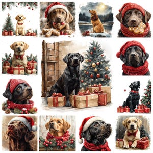 Bundle de cliparts Noël Labrador Retriever, aquarelle Noël Labrador amateur d'amoureux PNG Illustration, vacances race de chien Labrador, usage Commercial