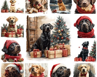 29 Christmas Labrador Retriever Clipart Bundle, Watercolor Xmas Labrador Lover PNG Illustration, Holiday Labrador Dog Breed, Commercial Use