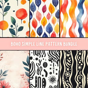 Boho Simple Line Seamless Pattern PNG Bundle, Watercolor Commercial Use ...
