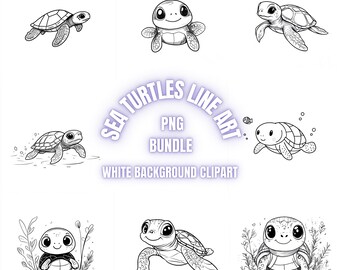 Paquete de 27 imágenes PNG de tortugas marinas, arte lineal de sublimación, ilustración minimalista, arte monolineal moderno, uso comercial