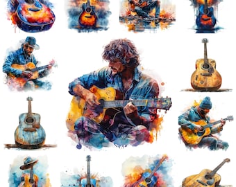 Acoustic Guitar PNG Clipart, Watercolor 41 Acoustic Guitarist Illustration, Wooden Guitar Image, Acoustic String Instrument  Musical Picture