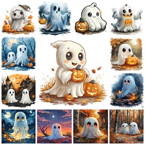 Uroczy Halloweenowy Duch PNG Clipart, 40 Uroczych Ilustracji Duchów z Kreskówek, Zabawny Upiór Halloween Cyfrowe Prezenty, Użytek Komercyjny