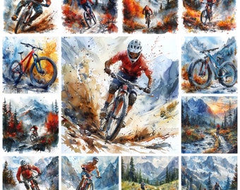 Mountain Biking PNG Clipart, Watercolor 38 Mountain Bike Trail Riding Transparent PNG Illustration, Off-Road Cycling Scenery, Commercial Use