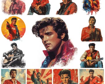Vintage Elvis Presley PNG Clipart Bundle, 1950s Rock and Roll (Commercial Use)