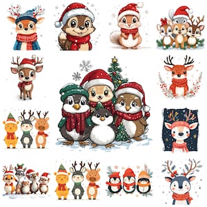40 Schrullige Weihnachtstiere PNG Clipart Bundle, minimalistische entzückende Weihnachtstiere Illustration, festliche Cartoon Tiere Bild, kommerzielle Nutzung
