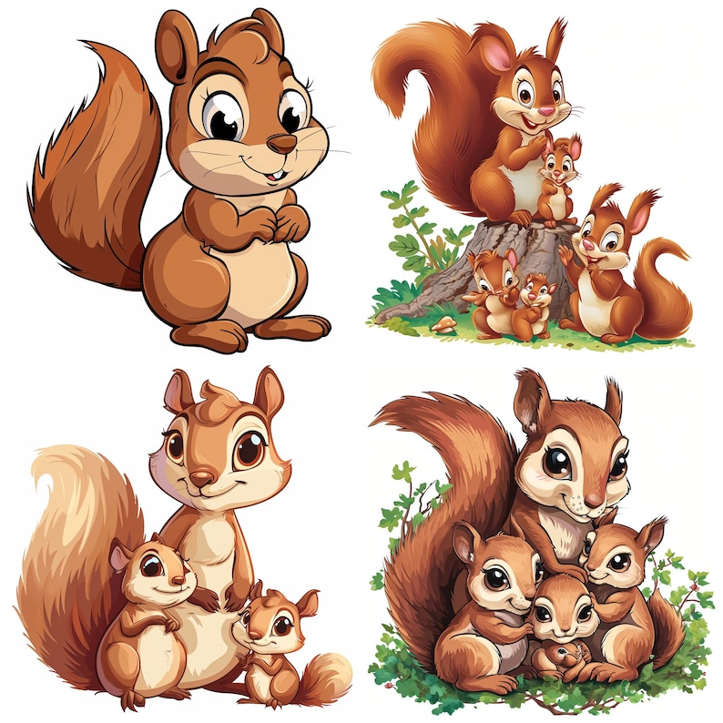 30 Cartoon Red Squirrel PNG Clipart, Adorable Red Squirrel Family ...