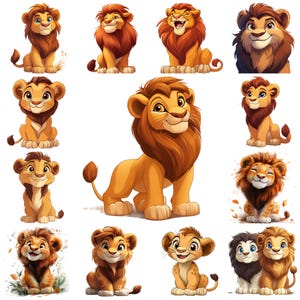 24 Cartoon Lion PNG Clipart Bundle, Adorable Baby Lion Illustration, Nursery Lion Images, Card Making, Scrapbooking, Commercial Use Animals