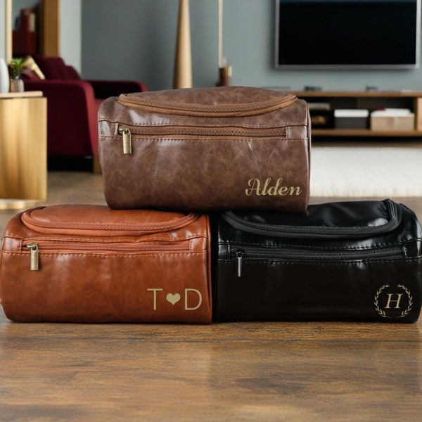 Personalized Toiletry Bag Engraved Dopp Bag Leather Dopp Kit Boyfriend Gift for Men Gift for Dad Gift for Him Groomsman Gift Wedding Gift