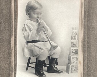 Vintage Photo, Tooting his Horn, Cabinet Card, Vernacular, Original Photo, Found Photograph, Old photo, Snapshot