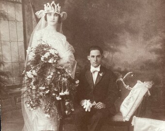 Vintage Photo, Queen Bride & Peasant Groom Vernacular, Original Photo, Found Photograph, Old photo, Snapshot