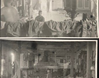 2 Photos, WW1 Soldiers Camped in a Church, Vernacular, Original Photo, Found Photograph, Old photo, Snapshot