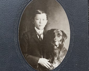Vintage Photo, Boy & Dog, Cabinet Card - Vernacular, Original Photo, Found Photograph, Old photo, Snapshot, Vintage Photo