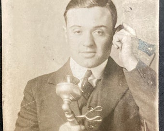 Telephone Guy, Photobooth, Photo Booth- Vernacular, Original Photo, Found Photograph, Old photo, Snapshot, Vintage Photo