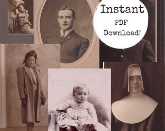 42 Vintage Portraits, Vintage Portraits - Instant Download - Photographs, Digital Download, Download and Print, Collage, Art