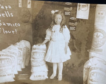 Vintage Photo, Papa Sells Samico Flour!, RPPC, Vernacular, Original Photo, Found Photograph, Old photo, Snapshot