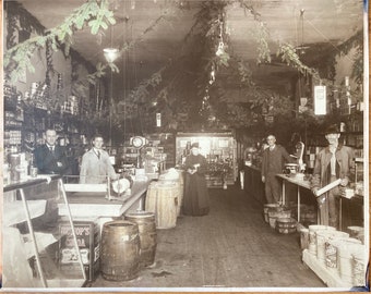 Vintage Photo, General Store at Christmas, Large Cabinet Card - Found Photograph, Vernacular, Original Photo, Photograph, Old Photo