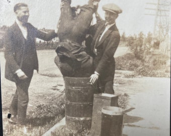 Vintage Photo, Dude in the Garbage Can, Upside Down, Vernacular, Original Photo, Found Photograph, Old photo, Snapshot