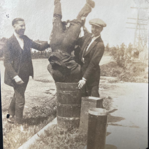 Vintage Photo, Dude in the Garbage Can, Upside Down, Vernacular, Original Photo, Found Photograph, Old photo, Snapshot