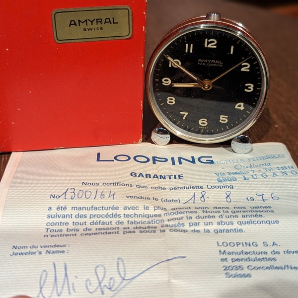 Vintage Amyral Looping Clock with box and Papers