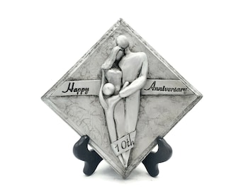Happy 10th Anniversary Family of Three Plaque, Tin Aluminum Anniversary Gift, Tenth Wedding Anniversary Gift for Him and Her