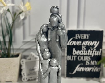 Family of Five Sculpture with Three Children (Twins) 7th, 8th, 10th Anniversary Gift, Birthday, Mother's Day, Father's Day FO5TshldrTtwinC