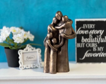 7th, 8th, 10th Anniversary Family of Five Portrait Bronze Gift, Birthday, Mother's Day, Father's Day - FO5TCC